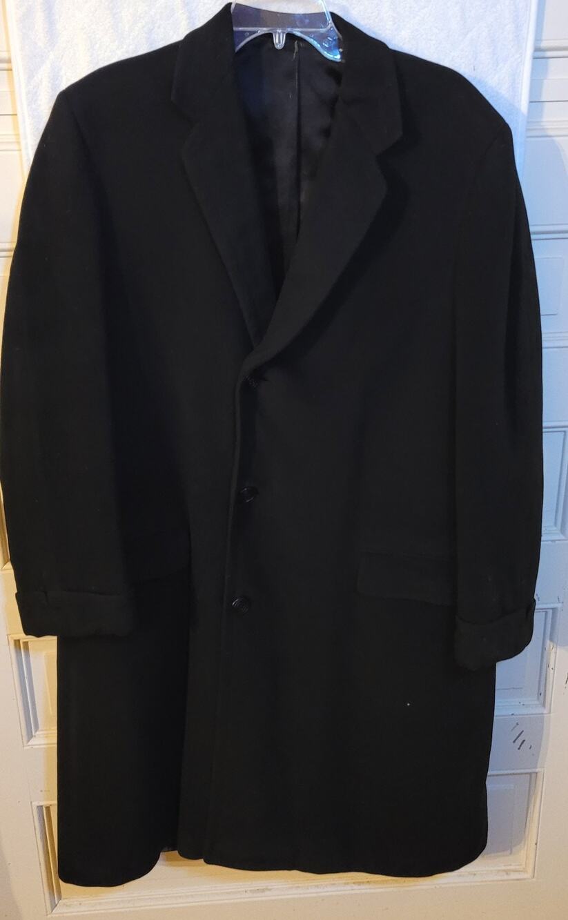 Vintage Black Wool Overcoat, Tailored By Hickey Of Grosse Pointe Michigan, Med
